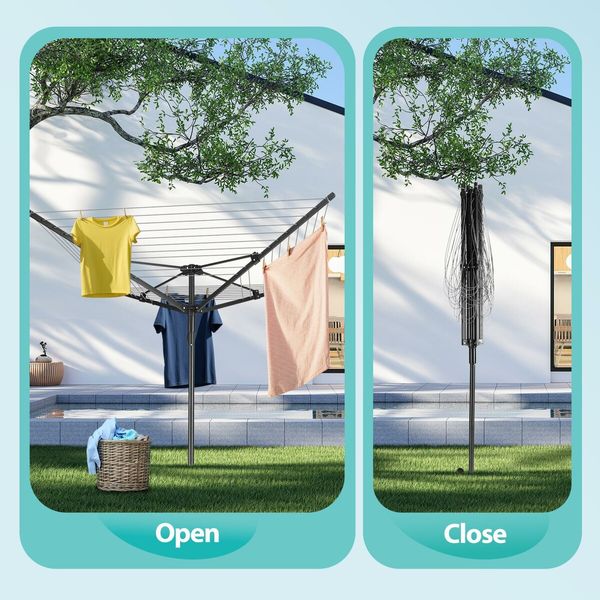 10 Line Clothesline 4 Arm Clothes Airer Dryer Drying Rack Outdoor Rotary Umbrella Laundry Garment Hanging Line Cord Galvanised Aluminium Steel 40m