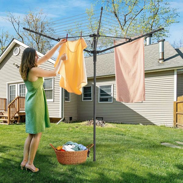 10 Line Clothesline 4 Arm Clothes Airer Dryer Drying Rack Outdoor Rotary Umbrella Laundry Garment Hanging Line Cord Galvanised Aluminium Steel 40m