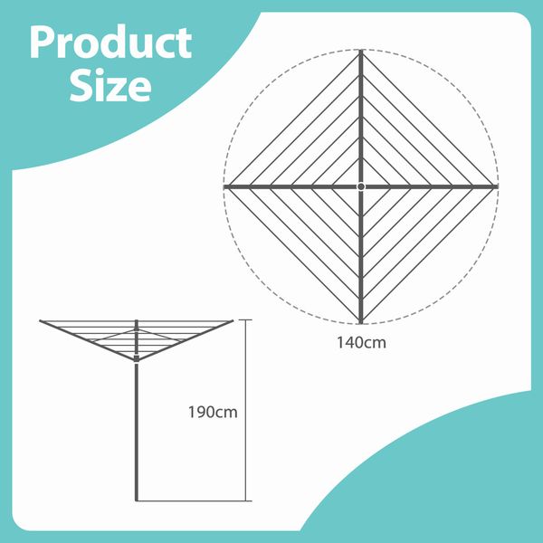 10 Line Clothesline 4 Arm Clothes Airer Dryer Drying Rack Outdoor Rotary Umbrella Laundry Garment Hanging Line Cord Galvanised Aluminium Steel 40m