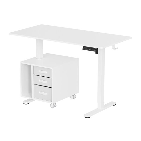 Electric Standing Desk Sit Stand Up Office White Computer Gaming Study Laptop Table Height Adjustable Home Furniture with Rotating Storage Cabinet