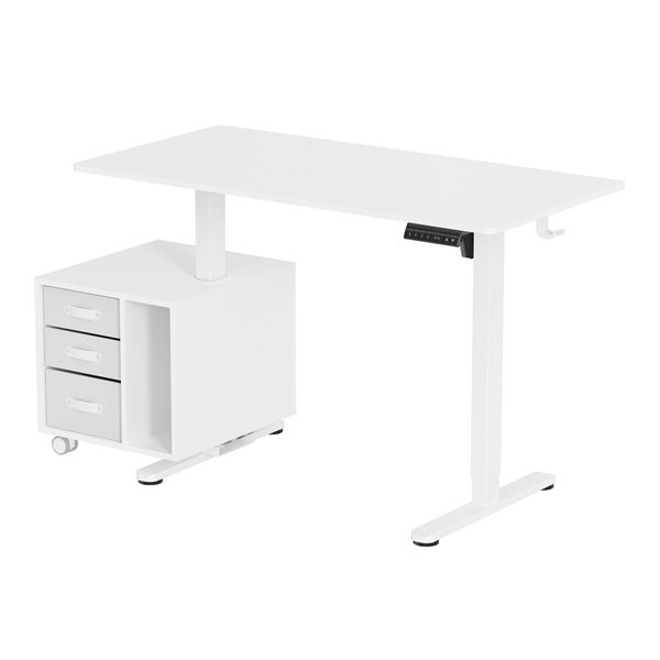 Electric Standing Desk Sit Stand Up Office White Computer Gaming Study Laptop Table Height Adjustable Home Furniture with Rotating Storage Cabinet