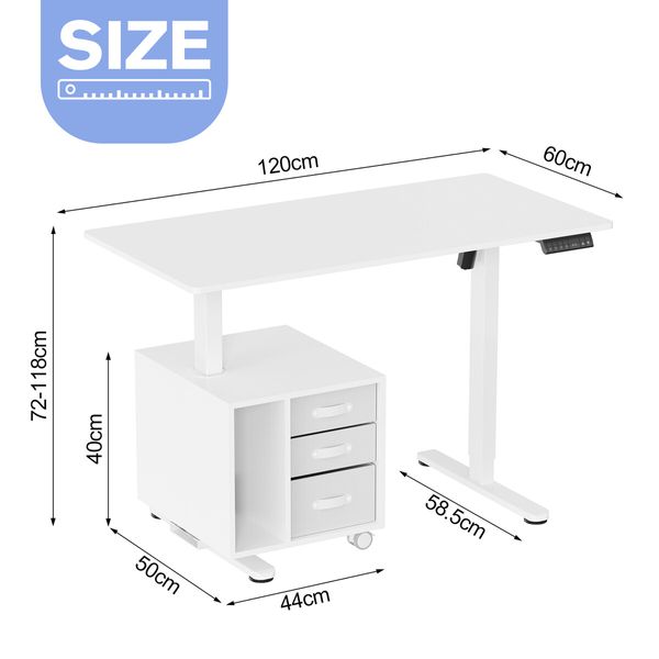 Electric Standing Desk Sit Stand Up Office White Computer Gaming Study Laptop Table Height Adjustable Home Furniture with Rotating Storage Cabinet