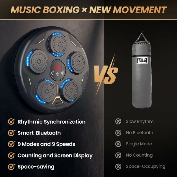 Music Boxing Machine, Boxing Machine Wall Mounted Music, Smart Bluetooth Boxing Equipment with Gloves, Boxing Music Workout Machine