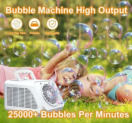 Bubble Machine Automatic Bubble Blower for Kids Age 3 Up, Battery Operated Bubble Maker for Parties Birthday Wedding, White