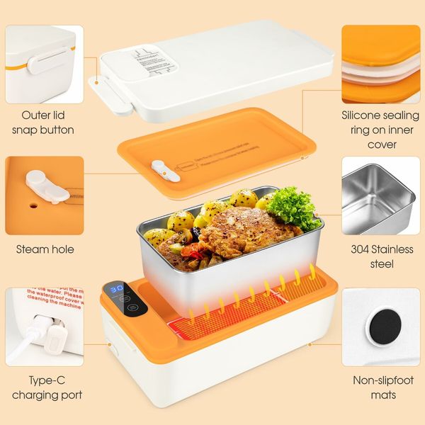 Cordless Electric Lunch Box Food Heater,Battery Powered Heated Lunch Box Food Warmer,Adjustable Heating Warming Time (White)