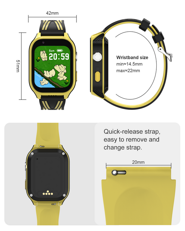 4G Smart Watch Kids Phone Watch Calling SOS Texting WIFI Music Games   Camera Alarm Video Calculator Support GPS  Boys Girls  Yellow Black