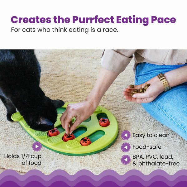 Slow Eating Cat Bowl Pet Interactive Toy Slow Feeder Green Leaf Shaped Cat Food Puzzle Mental Stimulating Toy Interactive Cat