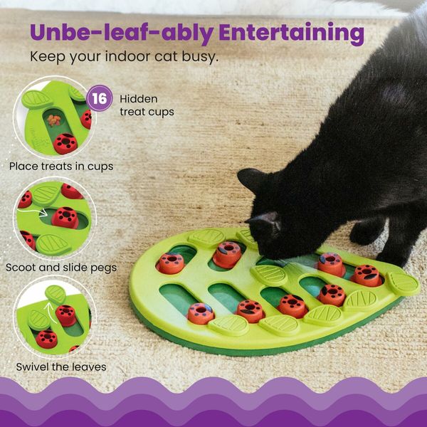 Slow Eating Cat Bowl Pet Interactive Toy Slow Feeder Green Leaf Shaped Cat Food Puzzle Mental Stimulating Toy Interactive Cat