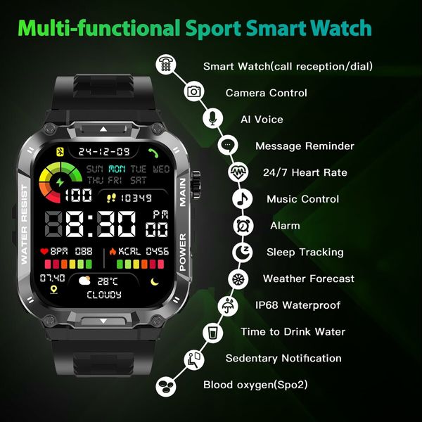 Smart Watch for Men with Call Function for Android Phones and iPhone,Waterproof Fitness Tracker with Sleep/100+ Sport Modes