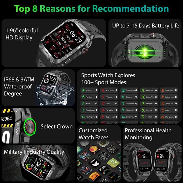 Smart Watch for Men with Call Function for Android Phones and iPhone,Waterproof Fitness Tracker with Sleep/100+ Sport Modes