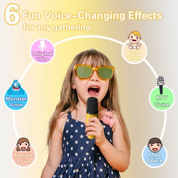 Mini Karaoke Machine for Kids Portable Bluetooth Speaker with 2 Wireless Karaoke Microphones Singing Machine Christmas Toys (Yellow)