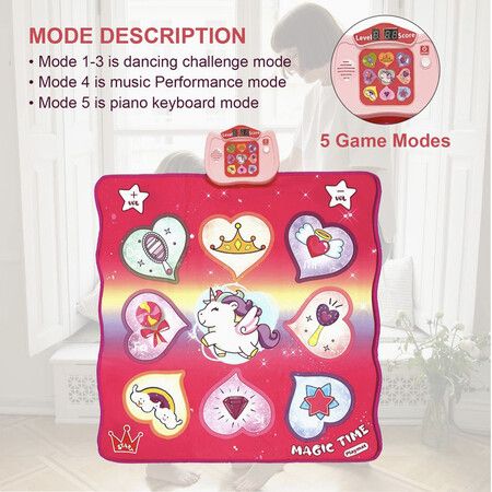 Dance Mat,Electronic Musical Dancing Challenge Pad Game with LED Lights and 5 Modes Educational Toys for Kids Age 3-12