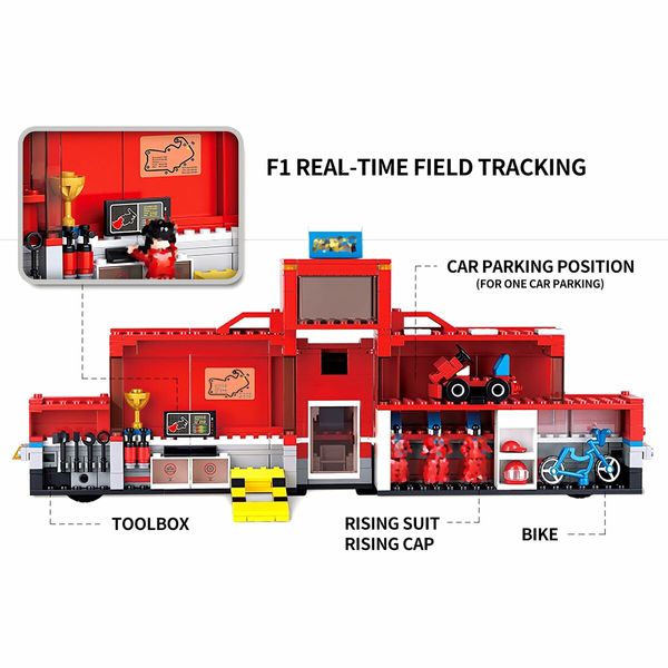 City Repair Truck Building Block Set with Formula Car and Karting F1 Formula Custom Garage,Race Car Custom Garage,Car Tuning Shop 557Pcs