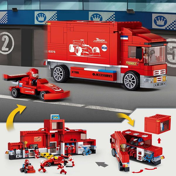 City Repair Truck Building Block Set with Formula Car and Karting F1 Formula Custom Garage,Race Car Custom Garage,Car Tuning Shop 557Pcs