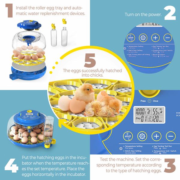 18 Eggs Incubator Hatcher Automatic Double Layer Hatching Machine for Chicken Duck Quail Bird Goose Turkey with Auto Turner Water Adding LED Candler