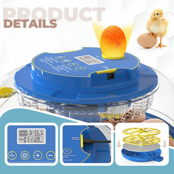 18 Eggs Incubator Hatcher Automatic Double Layer Hatching Machine for Chicken Duck Quail Bird Goose Turkey with Auto Turner Water Adding LED Candler