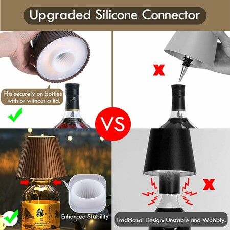 Wireless Bottle Lamp for Bar Decor, 3 Level Brightness Lampshades for Table Lamps, RGB Lamp for Bedroom, Black