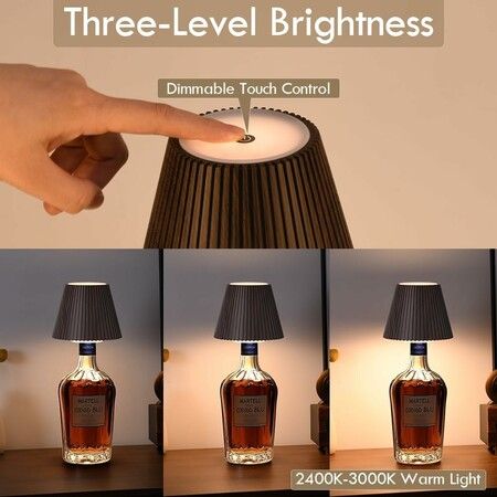 Wireless Bottle Lamp for Bar Decor, 3 Level Brightness Lampshades for Table Lamps, RGB Lamp for Bedroom, Black