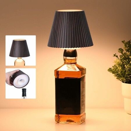 Wireless Bottle Lamp for Bar Decor, 3 Level Brightness Lampshades for Table Lamps, RGB Lamp for Bedroom, Black