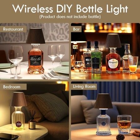 Wireless Bottle Lamp for Bar Decor, 3 Level Brightness Lampshades for Table Lamps, RGB Lamp for Bedroom, Black