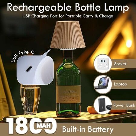 Wireless Bottle Lamp for Bar Decor, 3 Level Brightness Lampshades for Table Lamps, RGB Lamp for Bedroom, Brown