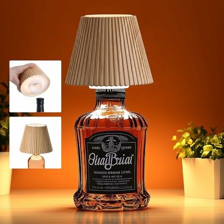 Wireless Bottle Lamp for Bar Decor, 3 Level Brightness Lampshades for Table Lamps, RGB Lamp for Bedroom, Brown