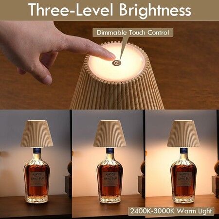 Wireless Bottle Lamp for Bar Decor, 3 Level Brightness Lampshades for Table Lamps, RGB Lamp for Bedroom, Brown