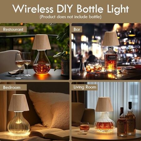 Wireless Bottle Lamp for Bar Decor, 3 Level Brightness Lampshades for Table Lamps, RGB Lamp for Bedroom, Brown