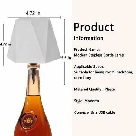 White Wireless Liquor Wine Bottle Lamp, Touch Dimmable 3 Color Stepless Bottle Light for Bedroom, Restaurant and Bar