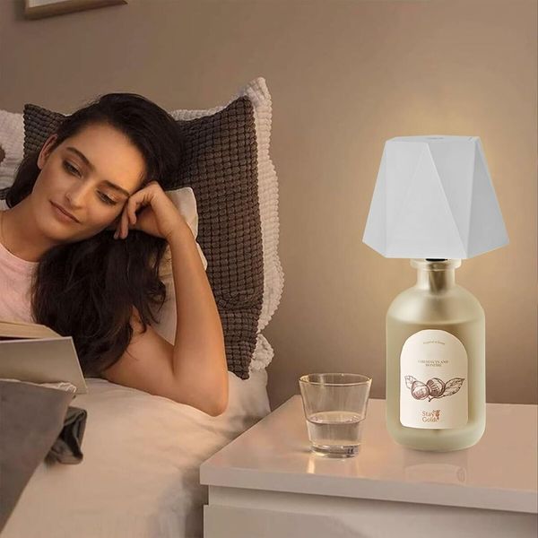 White Wireless Liquor Wine Bottle Lamp, Touch Dimmable 3 Color Stepless Bottle Light for Bedroom, Restaurant and Bar