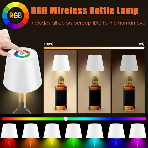 RGB Wireless Bottle Lamp，Wine Bottle Lights, 16 Million Colors Stepless Dimming Bottle Lamp Shade, for Decorating Living Rooms, Parties, Bars, White