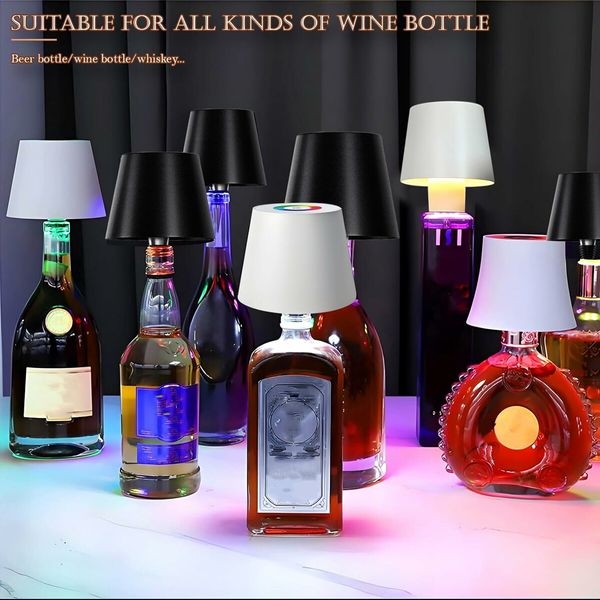 RGB Wireless Bottle Lamp，Wine Bottle Lights, 16 Million Colors Stepless Dimming Bottle Lamp Shade, for Decorating Living Rooms, Parties, Bars, White