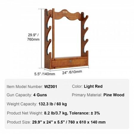 Gun Rack 4-Slot Wood Gun Rack Wall Mount Gun Display Rack holds 4 Rifles