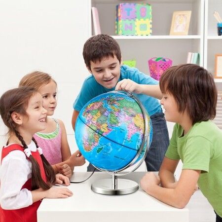 Rotating World Globe with Stand 330.2 mm Educational Geographic Globe with Precise Time Zone ABS Material 720 degree Spinning Globe