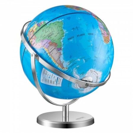 Rotating World Globe with Stand 330.2 mm Educational Geographic Globe with Precise Time Zone ABS Material 720 degree Spinning Globe