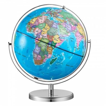 Rotating World Globe with Stand 330.2 mm Educational Geographic Globe with Precise Time Zone ABS Material 720 degree Spinning Globe