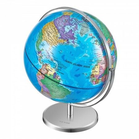 Rotating World Globe with Stand 330.2 mm Educational Geographic Globe with Precise Time Zone ABS Material 720 degree Spinning Globe