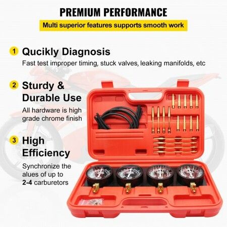 Fuel Vacuum Carburetor Synchronize Tool Kit Fuel Vacuum Carburetor Synchronizer carb sync Gauge Set with Rubber Hose