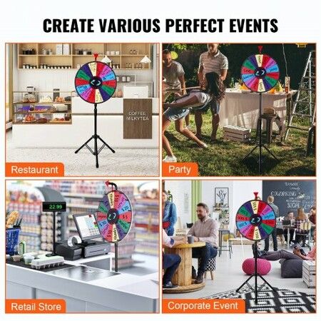 18 Inch Tabletop Color Prize Wheel with Folding Tripod Floor Stand 14 Slots Dry Erase