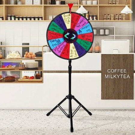 18 Inch Tabletop Color Prize Wheel with Folding Tripod Floor Stand 14 Slots Dry Erase