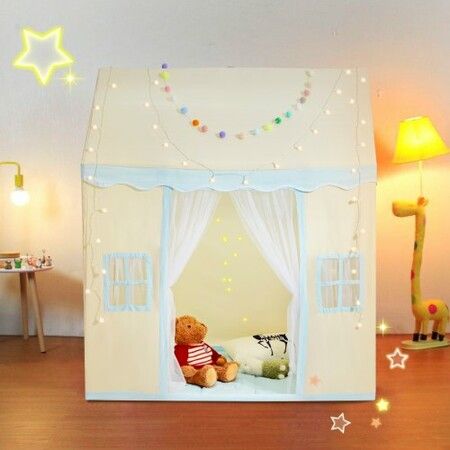 Kids Play Tent Kids Tent for Kids 1-5 Years Old Toddler Tent with Mat and Tent Lamp Tent for Kids with Windows for Indoor & Outdoor Play House Castle Beige