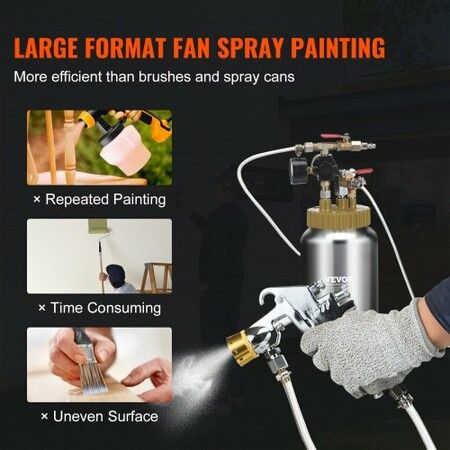 Spray Paint Pressure Pot Tank 2L/0.5gal Lightweight Air Paint Pressure Pot 1.8mm Nozzle Spray Paint Gun 3m Hoses for Home Decoration Architecture