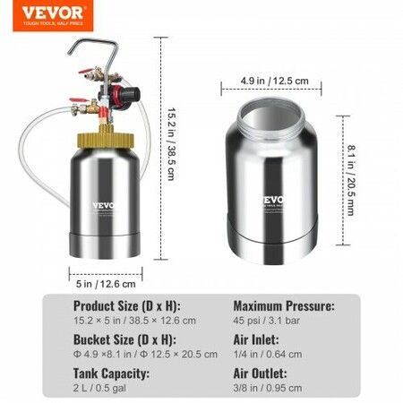 Spray Paint Pressure Pot Tank 2L/0.5gal Lightweight Air Paint Pressure Pot 1.8mm Nozzle Spray Paint Gun 3m Hoses for Home Decoration Architecture