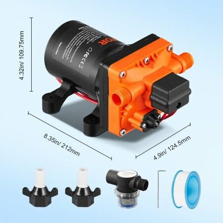 Water Diaphragm Pump 13.25 liters 55 PSI Rated Pressure (40-80 PSI Adjustable) 12.7mm MNPT Self Priming Sprayer Pump with Pressure Switch for RV Camper