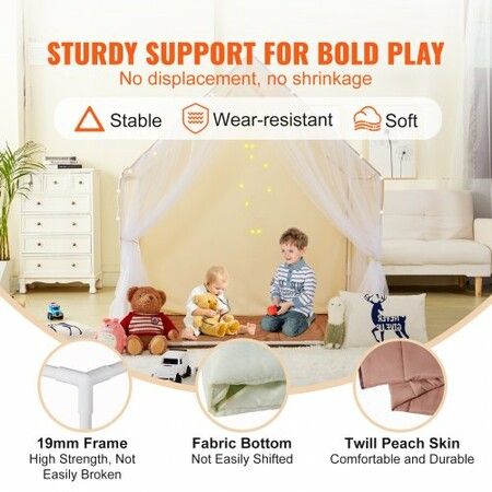 Kids Play Tent Kids Tent for Kids 1-5 Years Old Toddler Tent with Mat and Tent Lamp Tent for Kids with Windows for Indoor and Outdoor Yurt Tent Beige