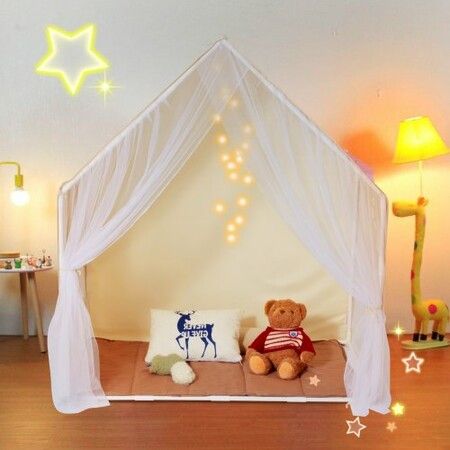 Kids Play Tent Kids Tent for Kids 1-5 Years Old Toddler Tent with Mat and Tent Lamp Tent for Kids with Windows for Indoor and Outdoor Yurt Tent Beige