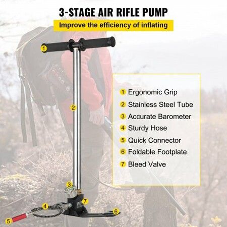 High Pressure Hand Pump 3 Stage up to 4500 psi PCP Pump Safe and Convenient Airgun PCP Pump High Pressure Hand Pump for High Pressure Tires