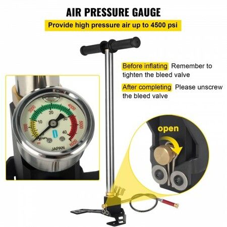 High Pressure Hand Pump 3 Stage up to 4500 psi PCP Pump Safe and Convenient Airgun PCP Pump High Pressure Hand Pump for High Pressure Tires