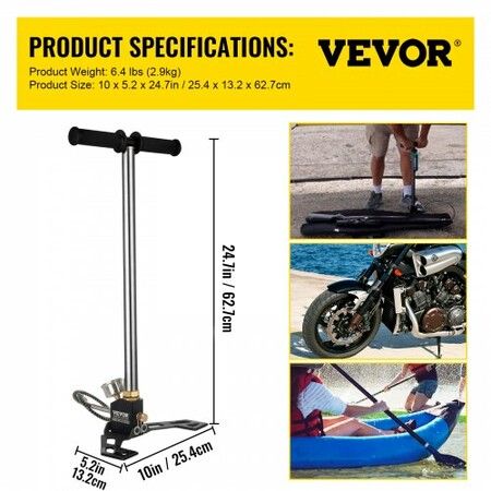 High Pressure Hand Pump 3 Stage up to 4500 psi PCP Pump Safe and Convenient Airgun PCP Pump High Pressure Hand Pump for High Pressure Tires