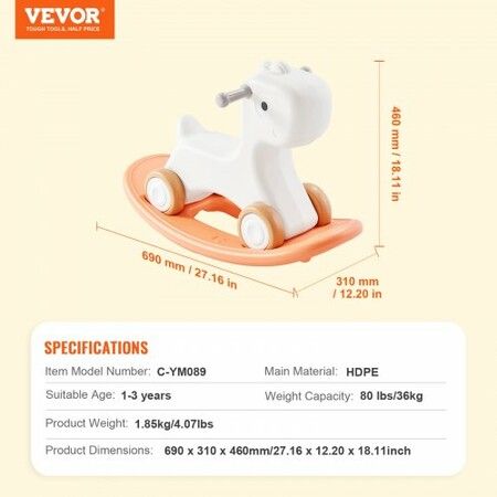 3 in 1 Rocking Horse for Toddlers 1-3 Years Baby Rocking Horse with Detachable Balance Board and 4 Smooth Wheels Support up to 80 lbs HDPE Material